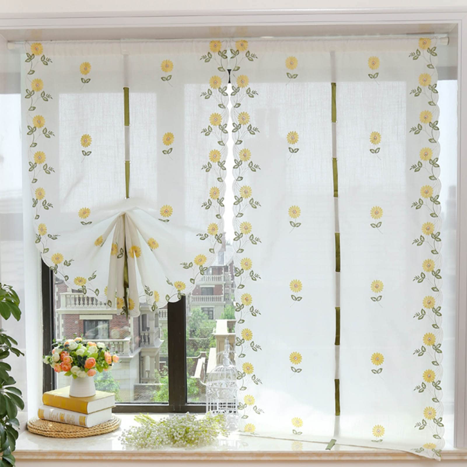 Tenda Da Cucina Corta Con Motivo Floreale - 150 Cm Di Larghezza, Perfetta Per Bistrò E Ambienti Moderni - Foto 8