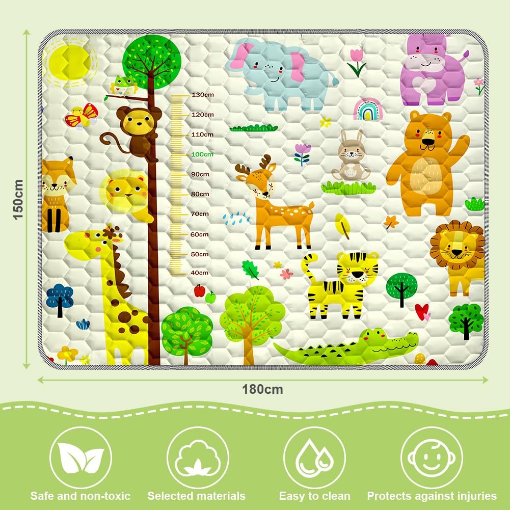 Aolso Tappeto Gioco Bambini,150x180cm Tappeto Neonato,Tappetone Neonato Pieghevole Morbido & Spessa,Perfetto per Bambini 1 2 3 Anni-Righello Animale