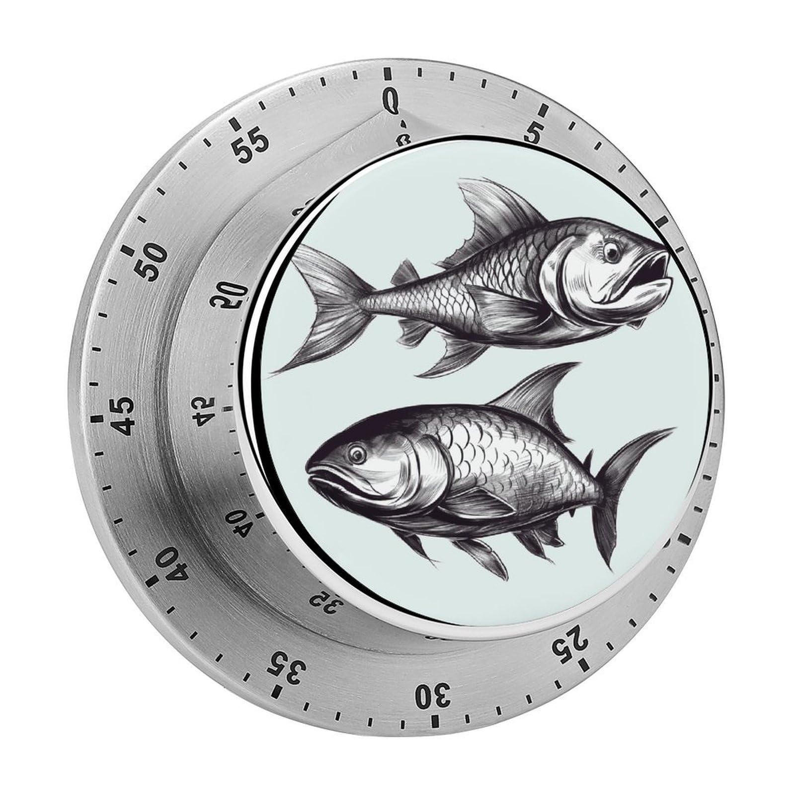 Adfgyerh Style Sketch Fish Timer For Cooking, Kitchen Timer Magnetic No Batteries Required, Mechanical Timer With Loud Alarm, For Fitness Baking Exercise Oven