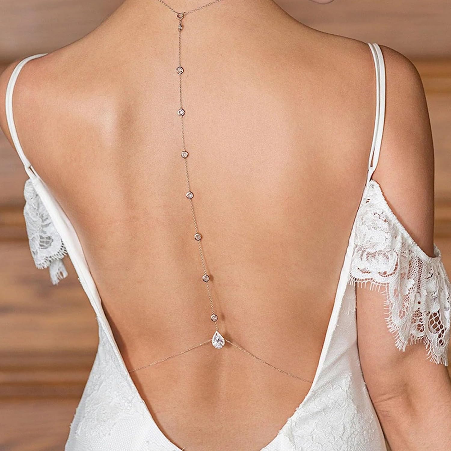 Crystal Teardrop Body Chain Necklace Rhinestone Back-drop Necklace Sexy Beach Back Chain Gold Rhinestone Tassel Body Harness Chain Bridal Wedding Backless Dress Jewelry for Women - Image 2