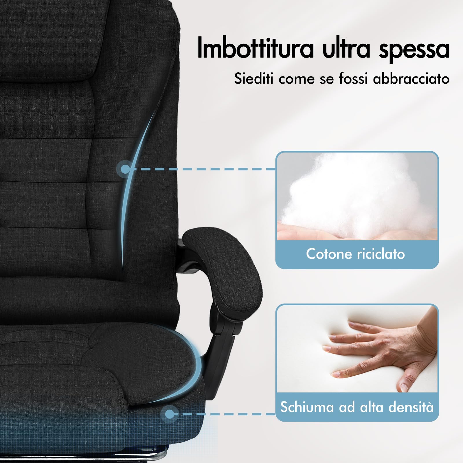 ALFORDSON Sedia Scrivania con Massaggio, Sedia Ufficio Ergonomica con Sedile riscaldato, Supporto Lombare e Poggiapiedi, Poltrona Girevole per Ufficio e Studio Sala Riunioni, Tessuto(Nera)
