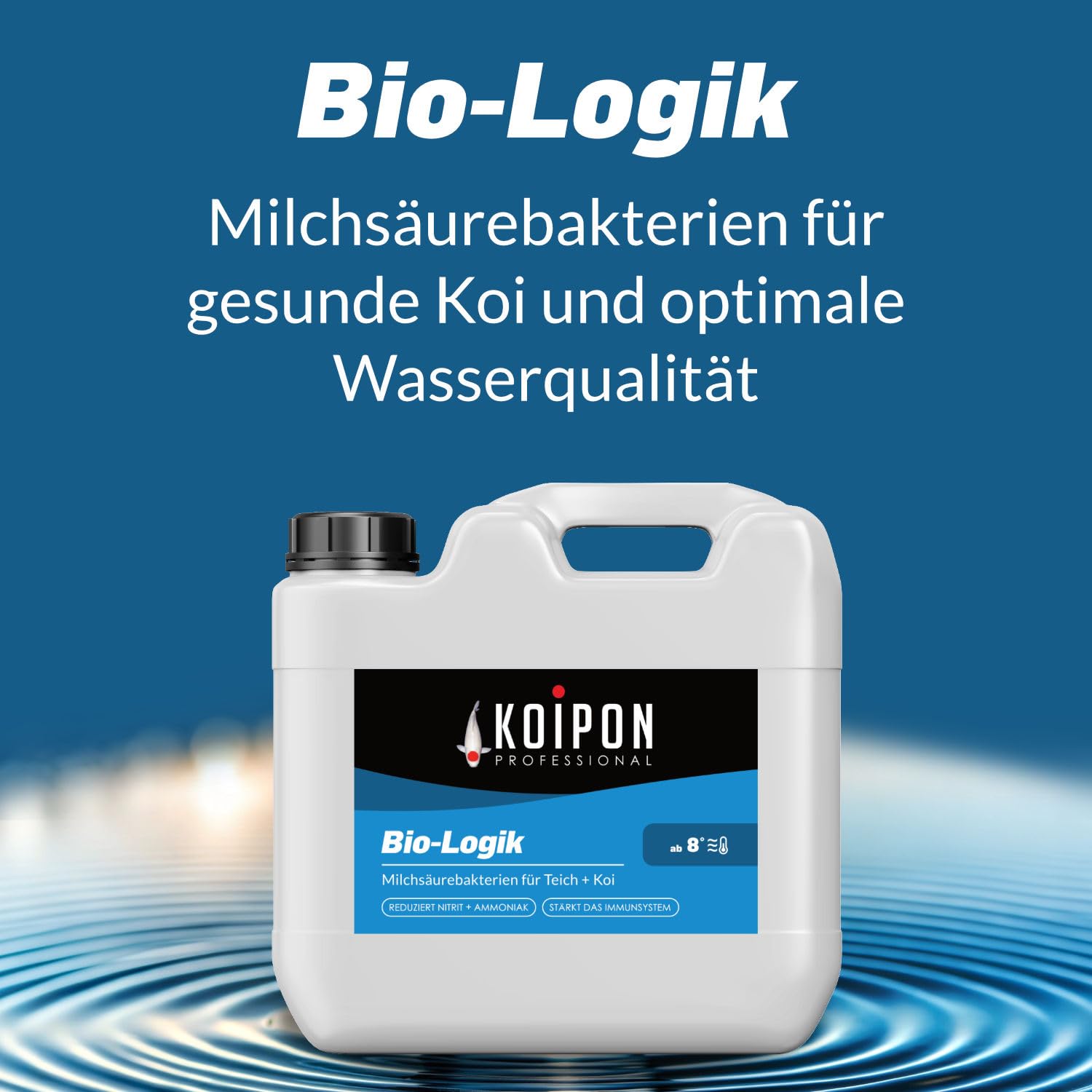 KOIPON Bio-Logik, Teich Milchsäurebakterien 5 l, Teich Bakterien zur Teichpflege vom Gartenteich & Fischteich | Reduziert Ammoniak, Nitrit und Algenwuchs