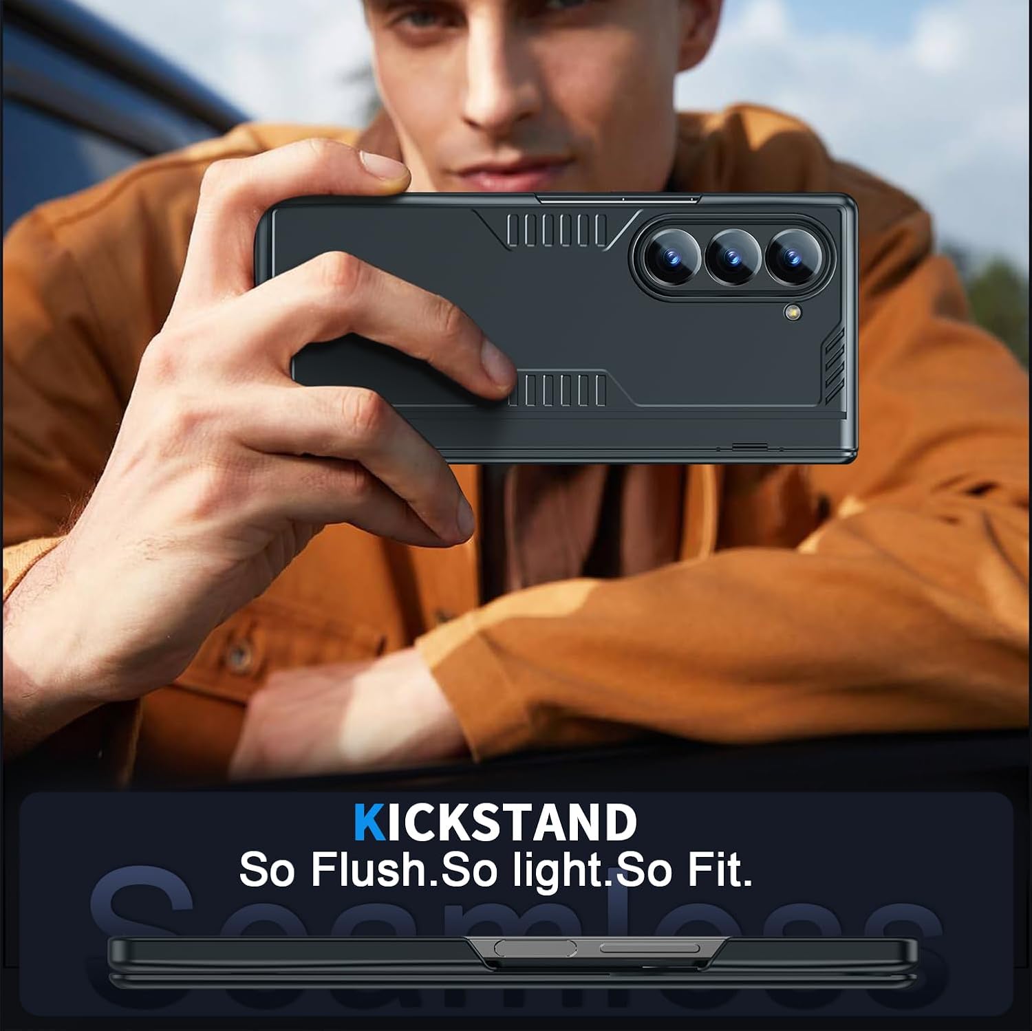 for Samsung Galaxy z-Fold-6 Case with Kickstand: [Compatible with Wireless Charging] Lightweight Thin z Fold 6 Phone Case - Matte Slim Fit Shockproof Protective Case Cover for Men Women Girls