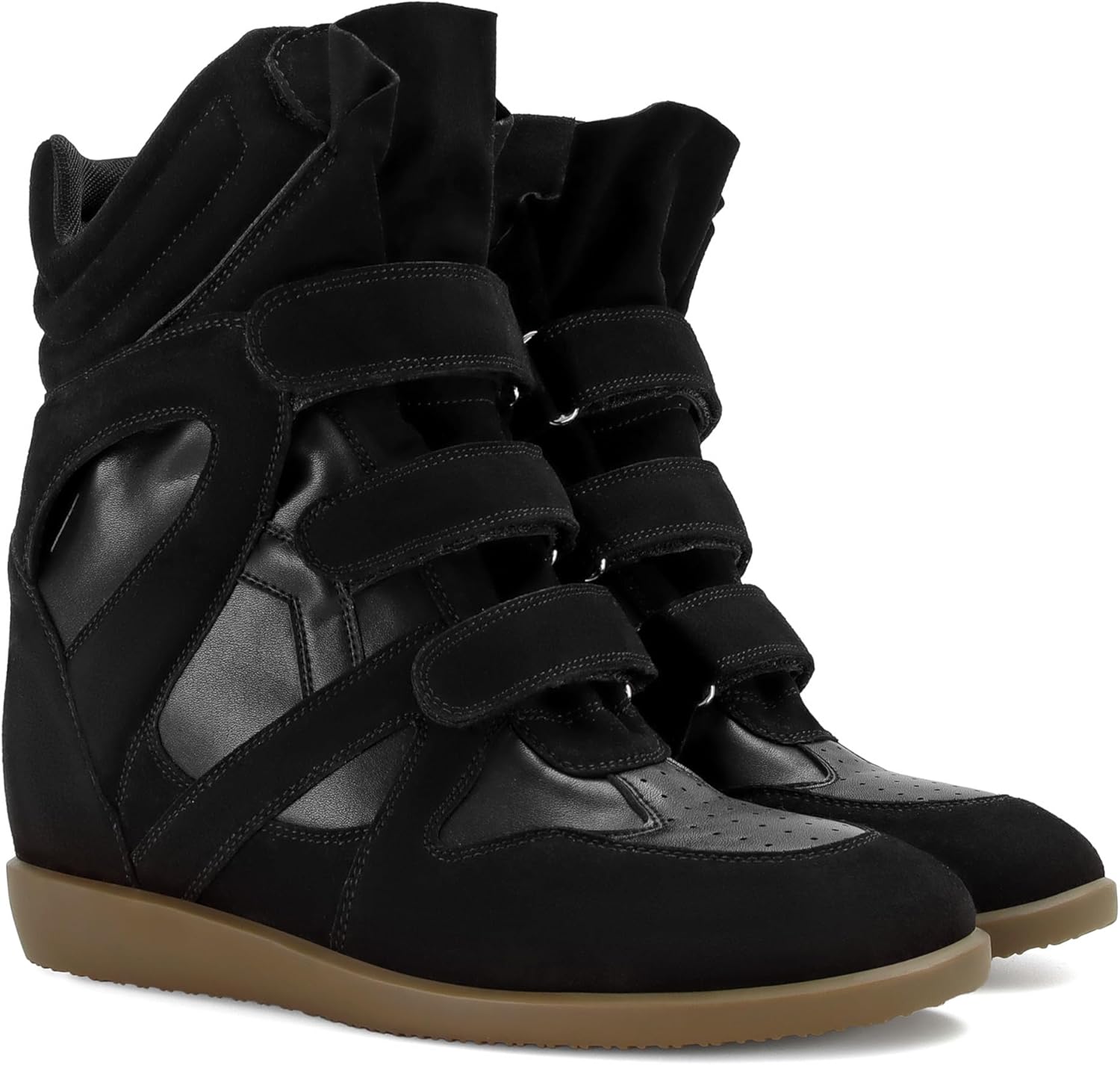 Wedge Sneakers for Women Heels Suede Hook and Loop High Heel Tennis Round Toe Triple Strappy Band Casual Vintage Fashion Dressy Comfy Campus Trendy Retro - Image 6