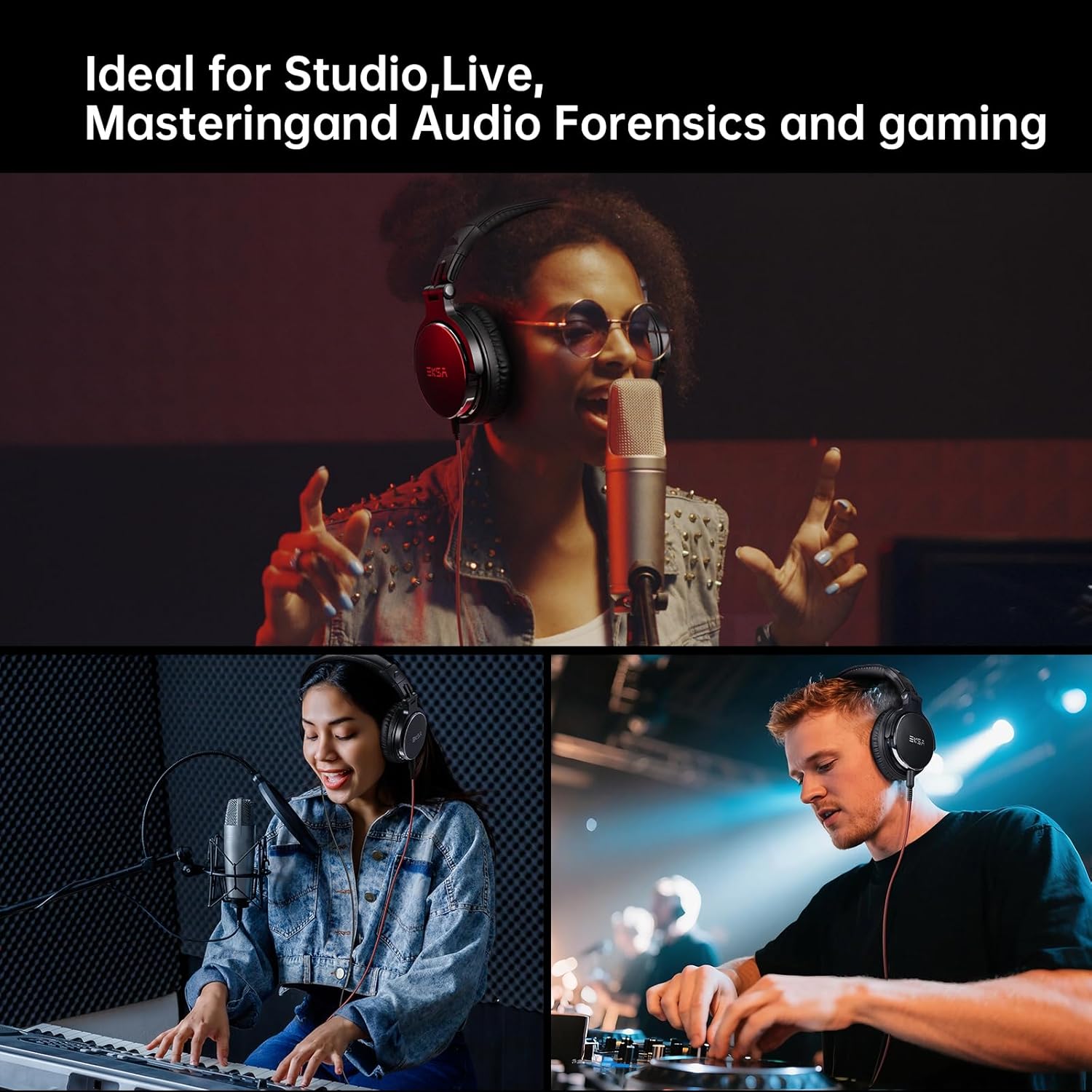 EKSA Wired Over Ear Headphones,Studio Monitor Headphone with Stereo Sound,Hi-Res DJ Stereo Headphones - 1/4 to 3.5mm Audio Jack for AMP Computer Recording Mixing Podcast Guitar Piano PC Gaming