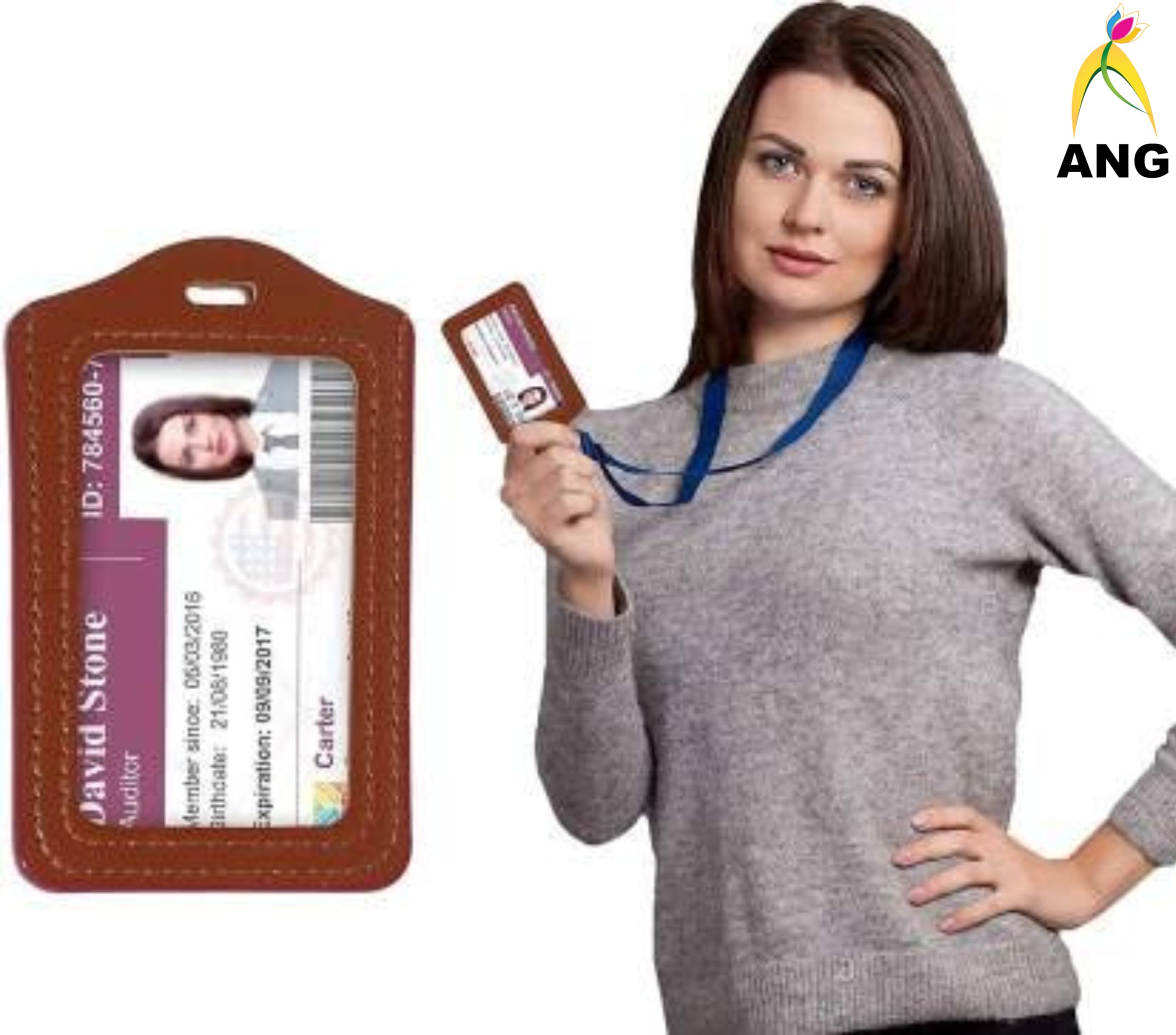 ANG Combo Pack of PU Leather ID Badge Holder Card Case with Retractable Reel Pulley YOYO (Made in India) LBR (Pack of 2) 4