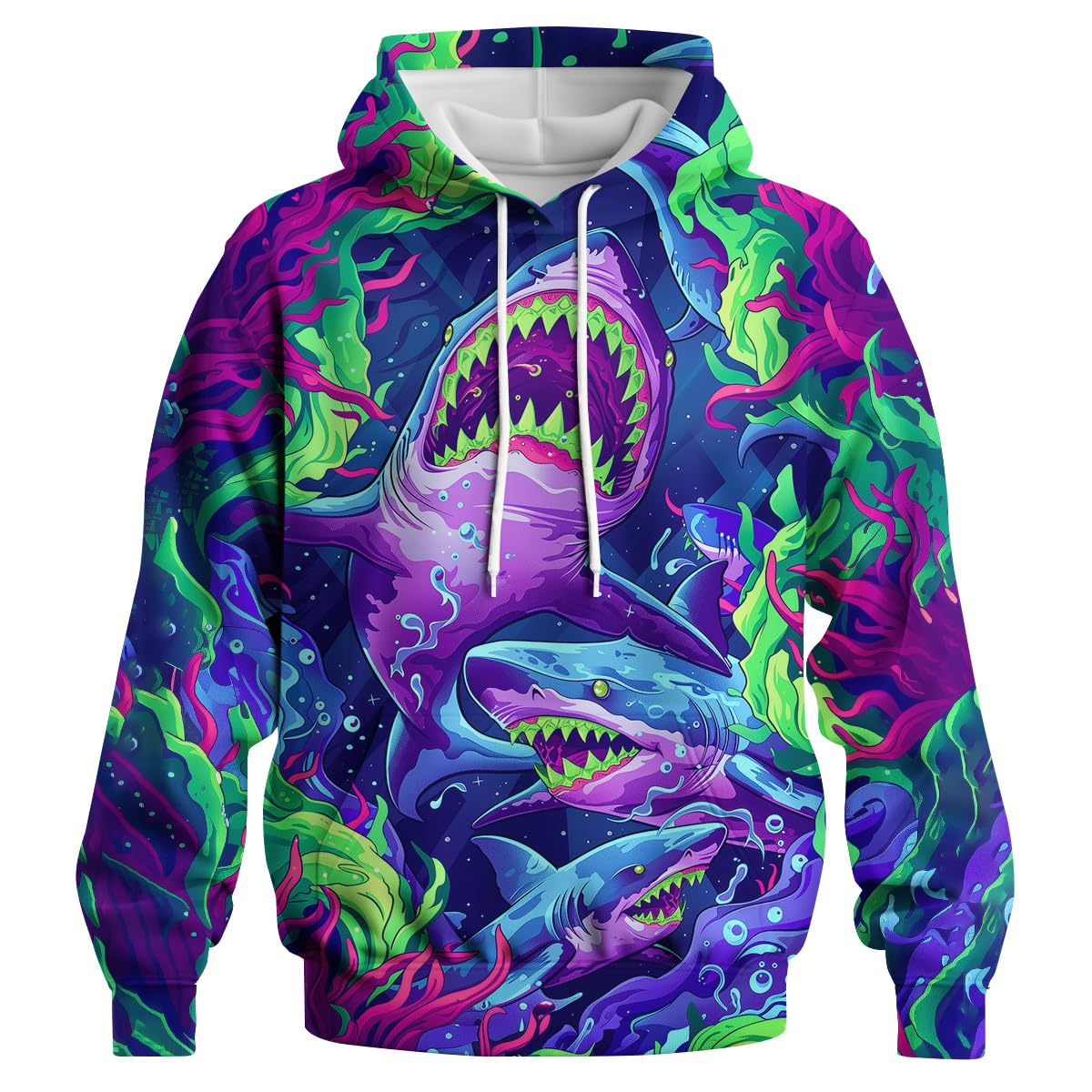 GHUALURU Novelty Shark Hoodies Sweatshirt Personality 3D Graphic Printed Pullover for Men Women, Shark Purple5, Medium