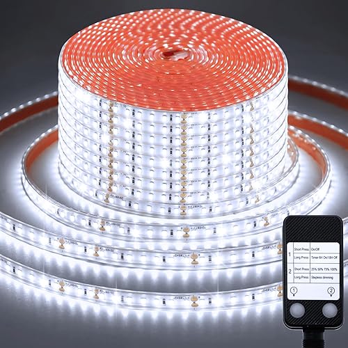echosari Tira de luces LED de 65.6 pies, tira de luces ultra brillantes de 6000 K con temporizador regulable, 2400 luces LED de cinta flexible para
