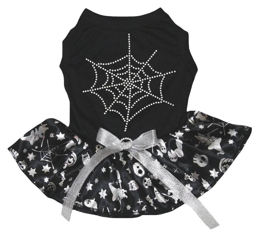 Robe toile d'araignée pour chiot tutu noir et argent citrouille d'Halloween