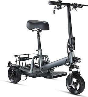 Mujocooker Foldable Mobility Scooter, 3 Wheel Mobility Scooter, Collapsible and Compact for Travel, Folding Mobility Scooters for Seniors, 12 Miles Travel Range, Charger and Basket Included