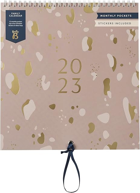 Busy B Family Monthly Calendar January to December 2023 - Pink - Family Calendar 2023 with 6 Column Layout for Family schedules & Birthdays, Monthly Pockets, Stickers & Holiday Planner