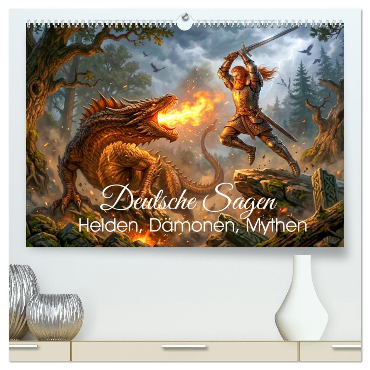 Deutsche Sagen - Helden, Dämonen, Mythen (hochwertiger Premium Wandkalender 2027 DIN A2 quer), Kunstdruck in Hochglanz: Epische Illustrationen ... und voller Legenden. (CALVENDO Kunst)