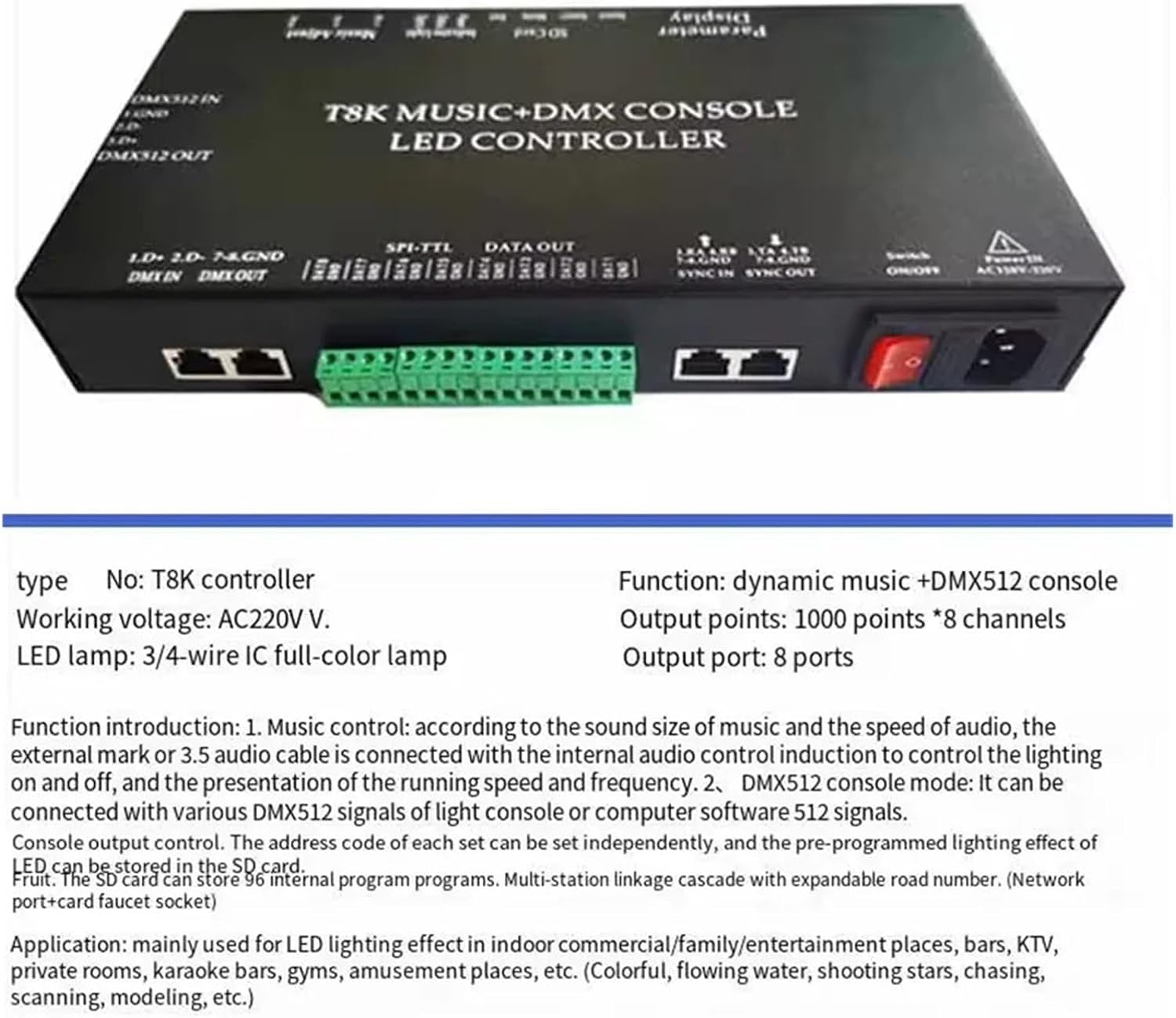 WS2811 WS2812B WS2815 RGBIC SPI-TTL LEDストリップライトモジュールコントローラー T8K 音楽