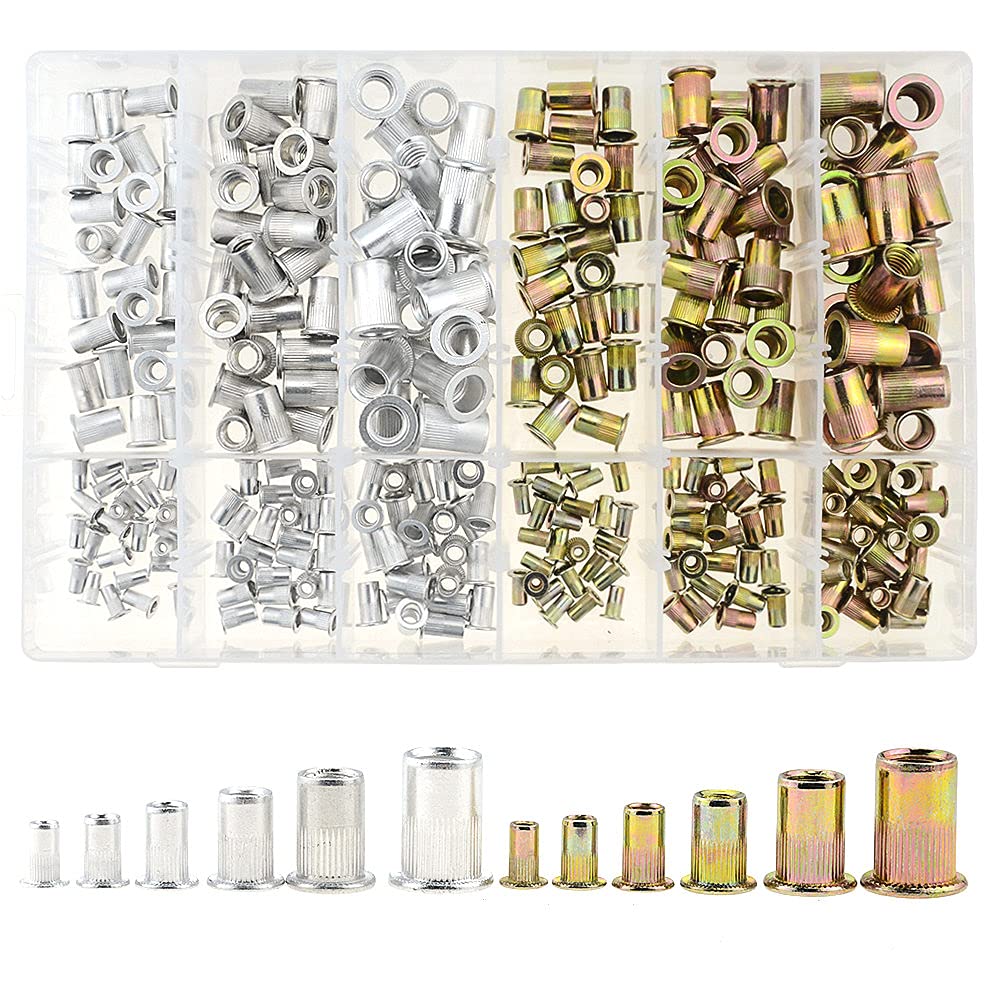 300pcs Zinc Plated Rivet Nuts M3 M4 M5 M6 M8 M10 Blind Set Nutsert Threaded Insert Nutsert Cap Flat Head Rivet Nut Carbon Steel