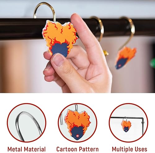 Miniatura 6 de 12 ganchos decorativos de Halloween para cortina de ducha, anillos, accesorios de decoración de baño, metal inoxidable y resina pintada a mano,