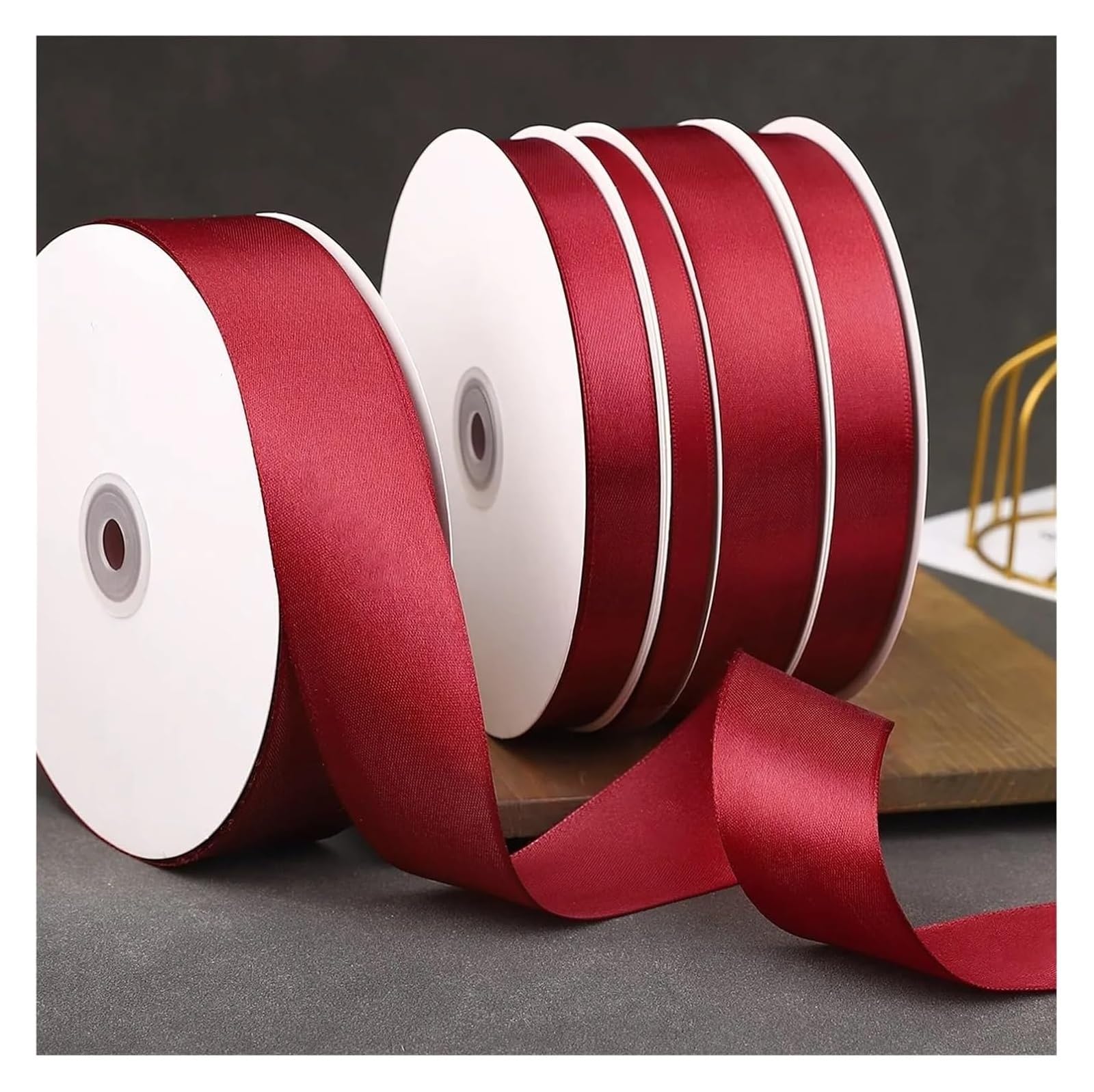 Cintas para envolver tartas, Cinta roja vino de múltiples anchos 100 yardas(1cm)
