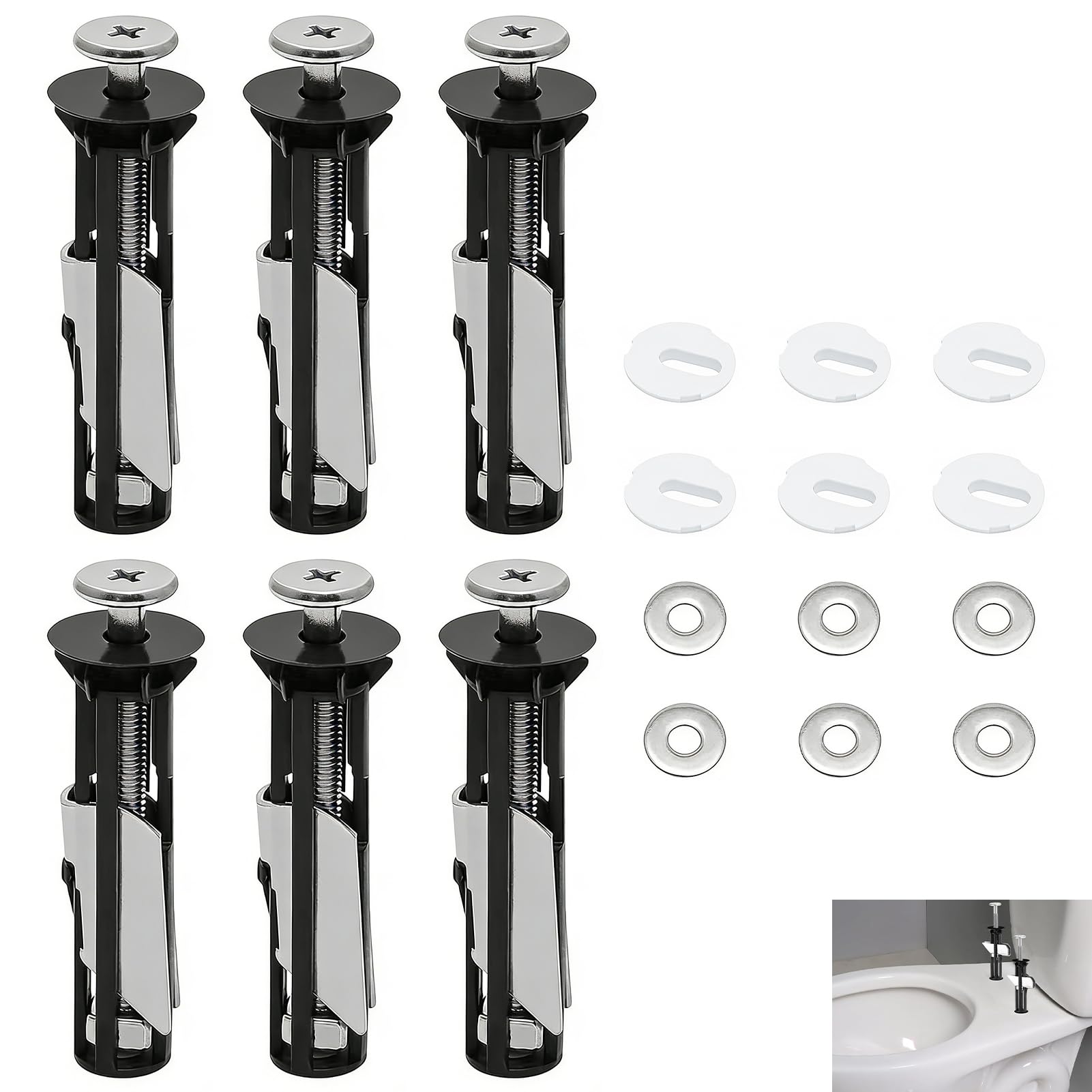 6 Pcs Heavy Duty Toilet Seat Fastener Bolt Kit,Toilet Seat Bolts Fittings Kit, Universal Toilet Seat Fixing Screw,Top Fix Toilet Seat Hinge Bolts Replacement Kit for Lid Hinges Fastener Locking Bolts