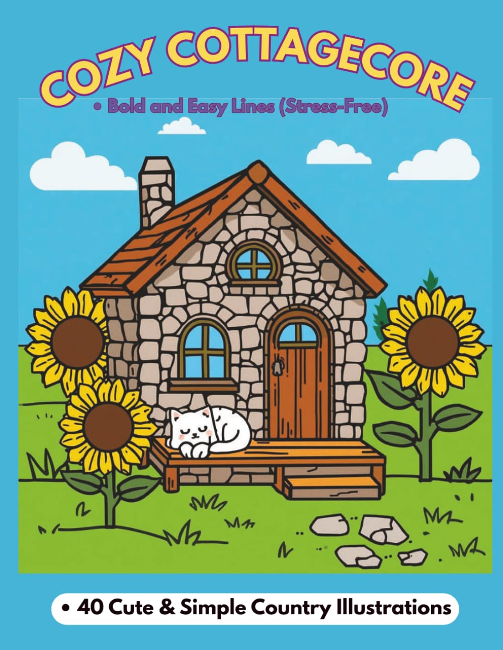 Cozy Cottagecore Life Coloring Book: 40 Cute and Simple Bold and Easy Pages of Country Houses, Tiny Cabins, and Rustic Rooms for Relaxation