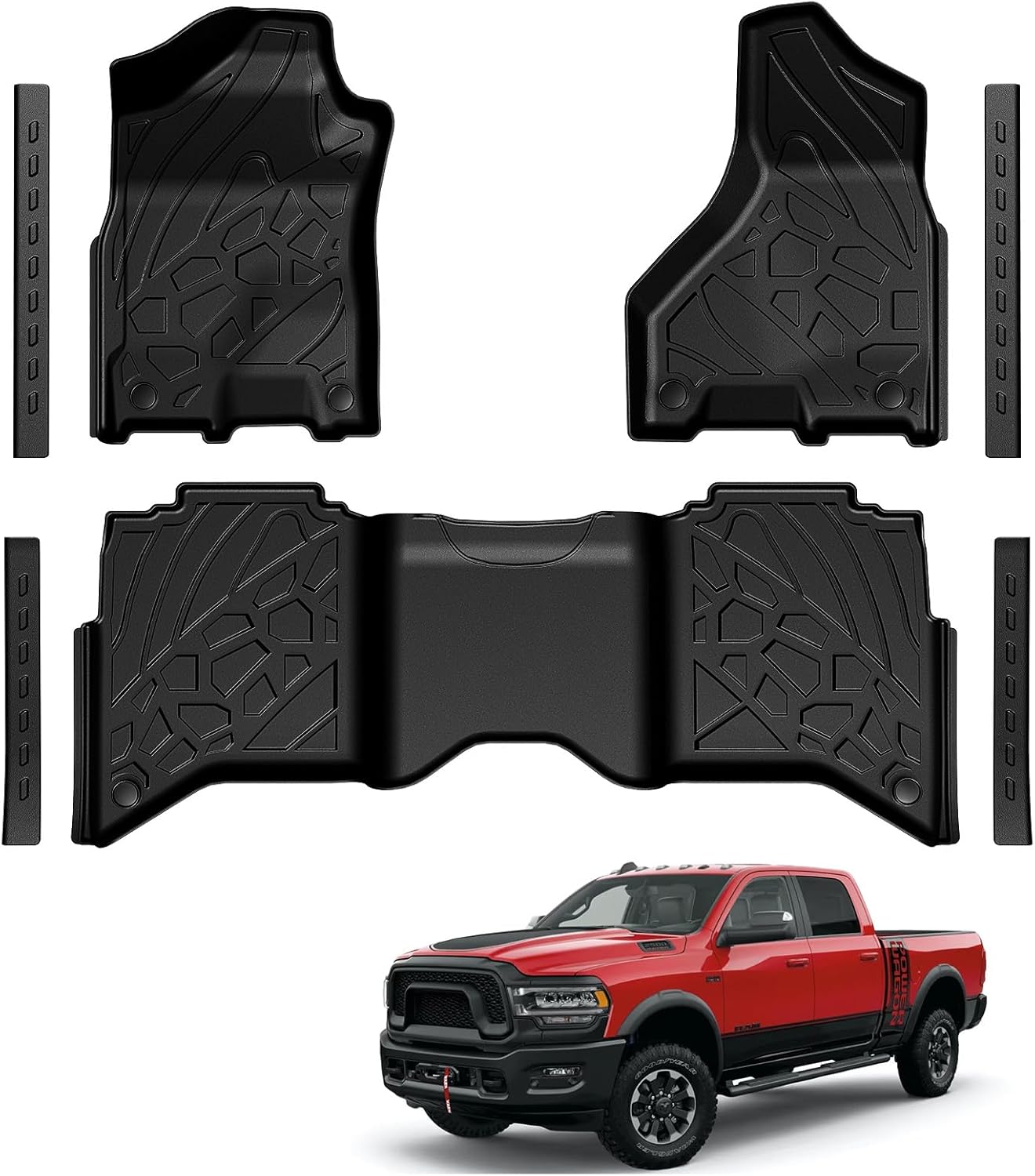 Floor Mats for 2019-2025 2026 Dodge Ram 2500/3500 Crew Cab with Bucket Seat (Not for PTO KIT Models), TPE All Weather Durable Floor Liners Door Sill Guards for Dodge Ram 2500 Accessories