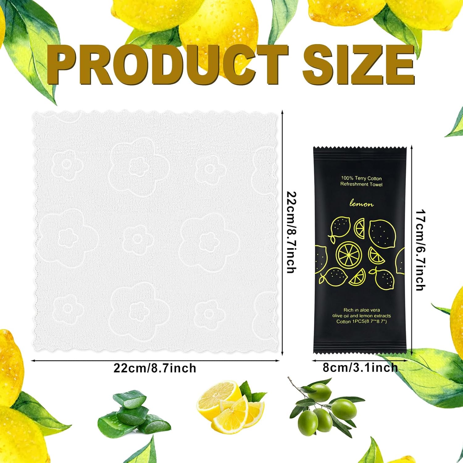 Hot or Cold Moist Cotton Towel Bulk Moist Towelettes Individually Wrapped 8.7" x 8.7",White Towel Services,Refreshment Pre Moistened Towels Lemon Scent for Travel Sport Party Spa Dentist Hote50