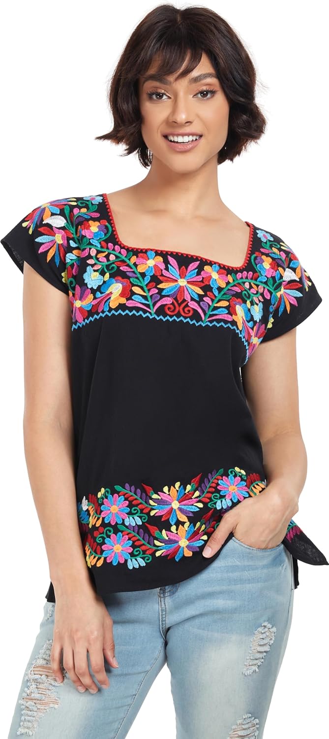 YZXDORWJ Women's Mexican Shirts Peasant Blouses Embroidered Sleeveless Boho Summer Shirt Fiesta Party Fashion Tank Top