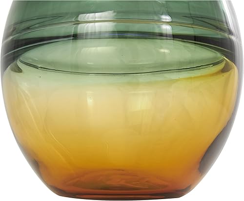Miniatura 2 de Deco 79 Jarrón de cristal hecho a mano con base amarilla, 9 x 9 x 11 pulgadas, verde