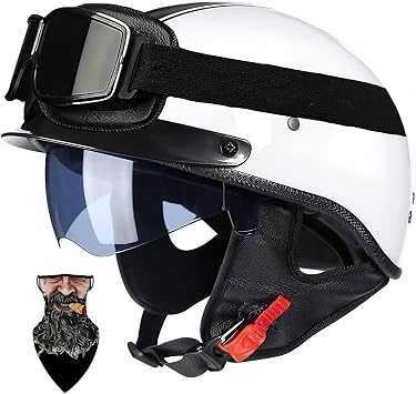 Casco Moto Retro Vintage Jet Medio para Hombre y Mujer Adultos, DOT Homologado, Ventilacion Dual, Visera Retractil y Desmontable, Apto para Patinete Electrico