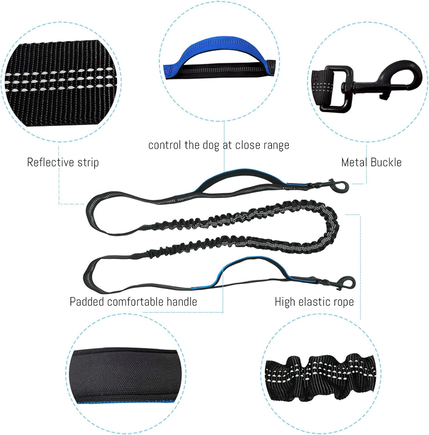 Hands Free Dog Leash, Dog Running Leash, Adjustable Waist Belt for Small and Medium Dog for Running Walking Jogging Hiking, Training with Zipper Bag, Reflective Stitches