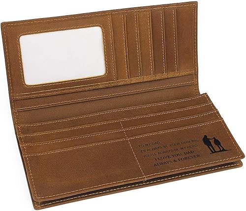 awofer Cartera grabada para hombres, marido, papá, hijo, abuelo, cartera larga de cuero personalizada, regalos personalizados.