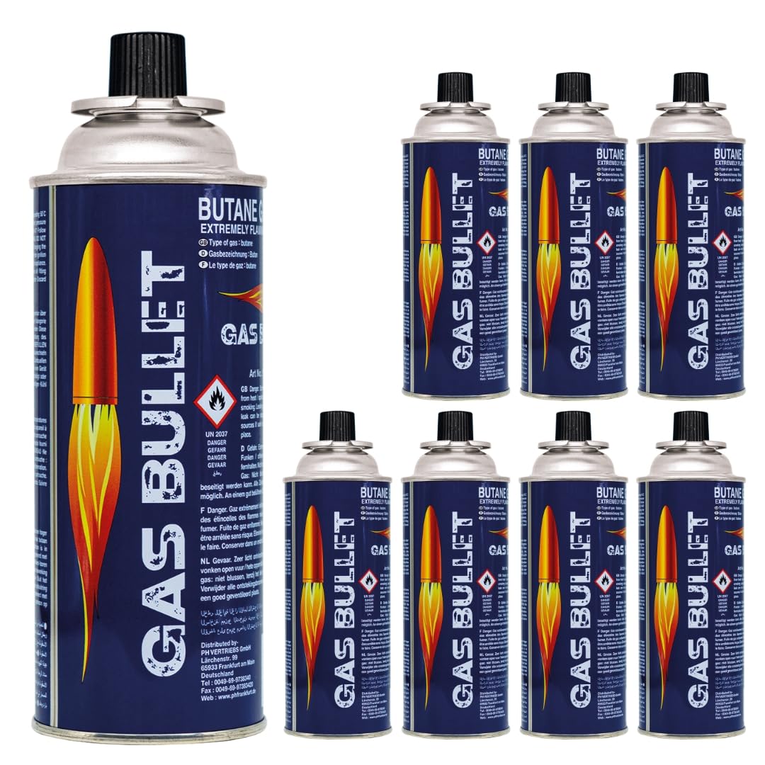 Gas Bullet ® Gaskartusche 227g passend für Gaskocher und Geräte mit Bajonett-Ventil Anschluss (MSF-1a) | Butan | Ideal für Camping/Outdoorküchen/Notfälle (8)