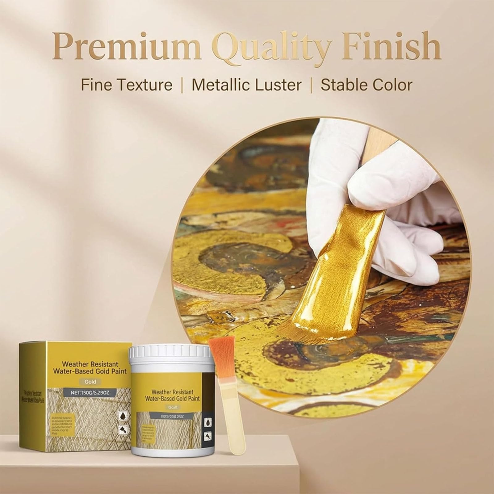 Pintura dorada a base de agua resistente a la intemperie150 g, pintura de hoja de oro brillante a base de agua, pinturas metálicas acrílicas antiguas impermeables, pinturas artesanales (3Pcs)