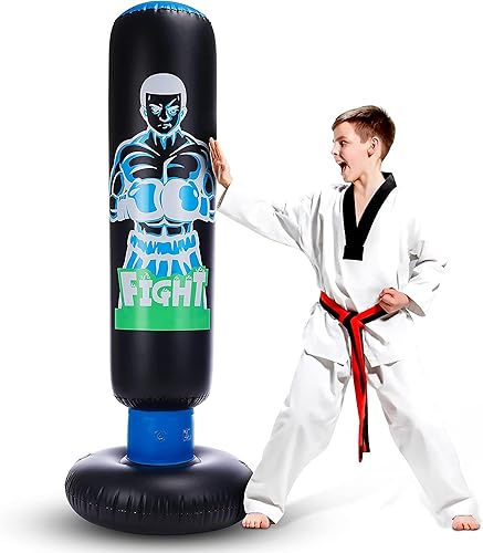 HealSmart Saco de boxeo inflable para niños con soporte de 63 pulgadas con soporte independiente con rebote trasero alto de 63 pulgadas para