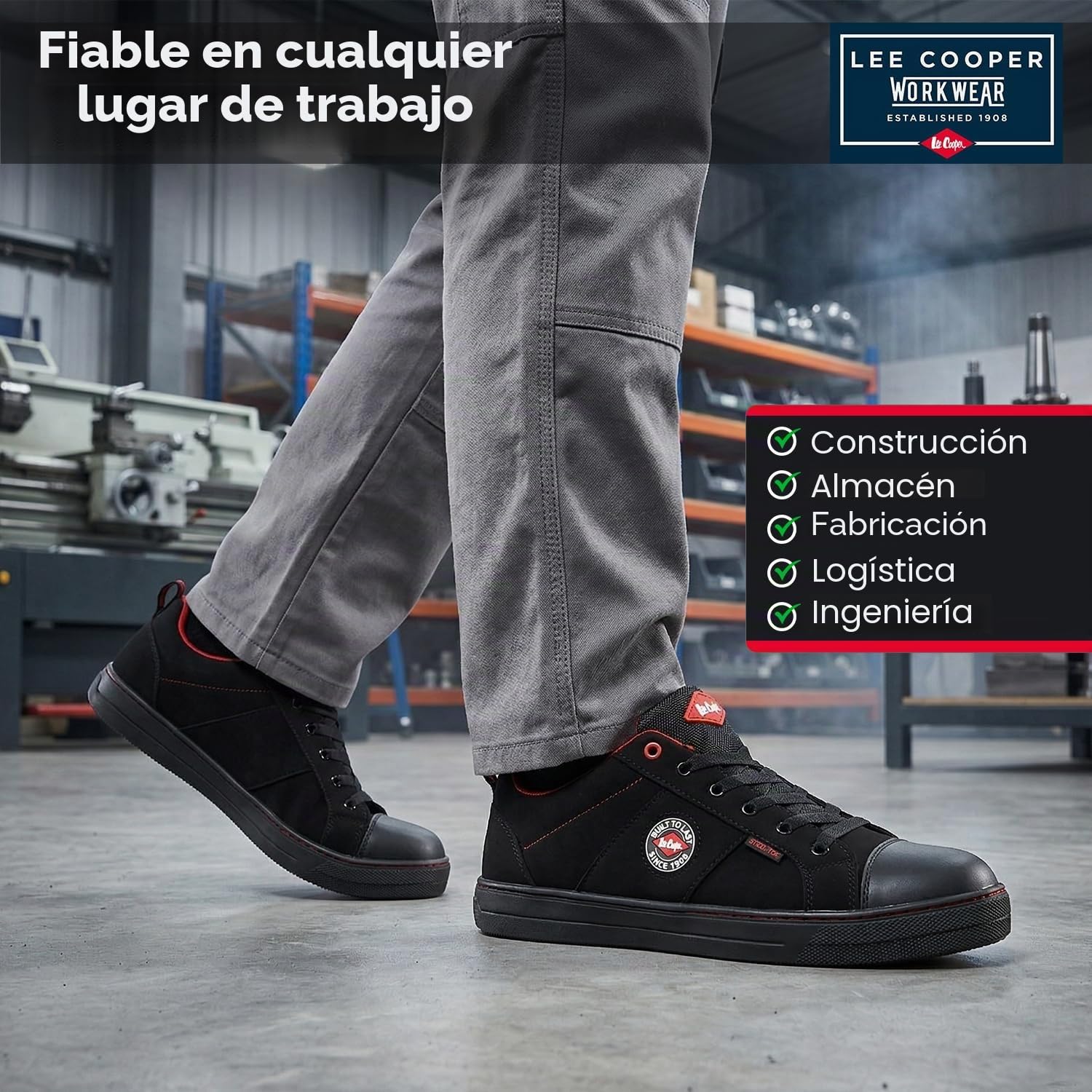 Lee Cooper LCSHOE054 Workwear SB / SRA Botas de béisbol retro, botas de seguridad unisex con diseño moderno, zapato de seguridad de trabajo, Negro, 42 EU