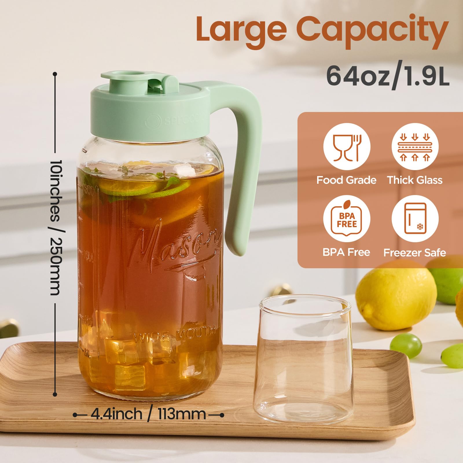Mason Jar Pitcher with Tea Filter - 64oz Sun Tea Jar -3 Mason Jar Pitcher with Tea Filter - 64oz Sun Tea Jar -3