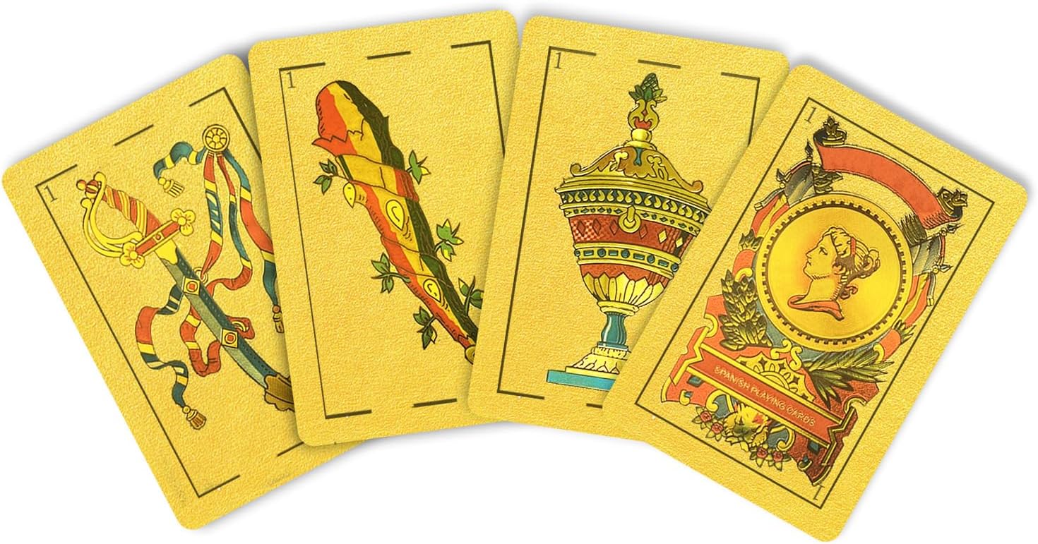 Spanish Playing Cards, Original Spanish Cards, Briscas Cards Puerto Rico, Original Spanish Deck of Cards, Mexican Playing Cards [Luxury Gold Foil Classic] [PVC Waterproof] (1)