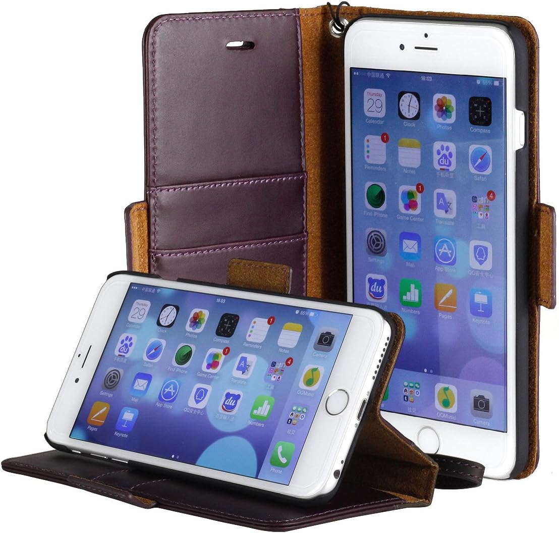 iPhone 6S Plus case, ACEABOVE iPhone 6S Plus Wallet Case [Book Cover Case] - Genuine Leather Wallet Cover with STAND Flip Cover and [Card Slots] and [Hand Strap] for Apple iPhone 6S Plus / iPhone 6 Plus (Purple)