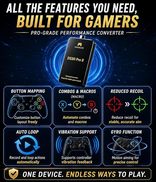 CoovElite Besavior DS50 Pro 2 Converter Bluetooth Adapter Emulator for PS5/PS4/PS3/PC/Switch2/Switch Game - Compatible with PS5/PS4/Manba One V2/Elite2/Xbox Series S,X/Switch Pro Controller by CoovElite - Used condition - Image 5