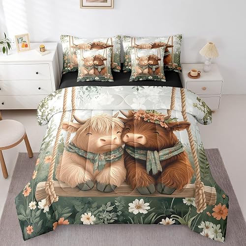 Erosebridal 7Pcs Highland Cow Kids Bedding Set for Boys,King
