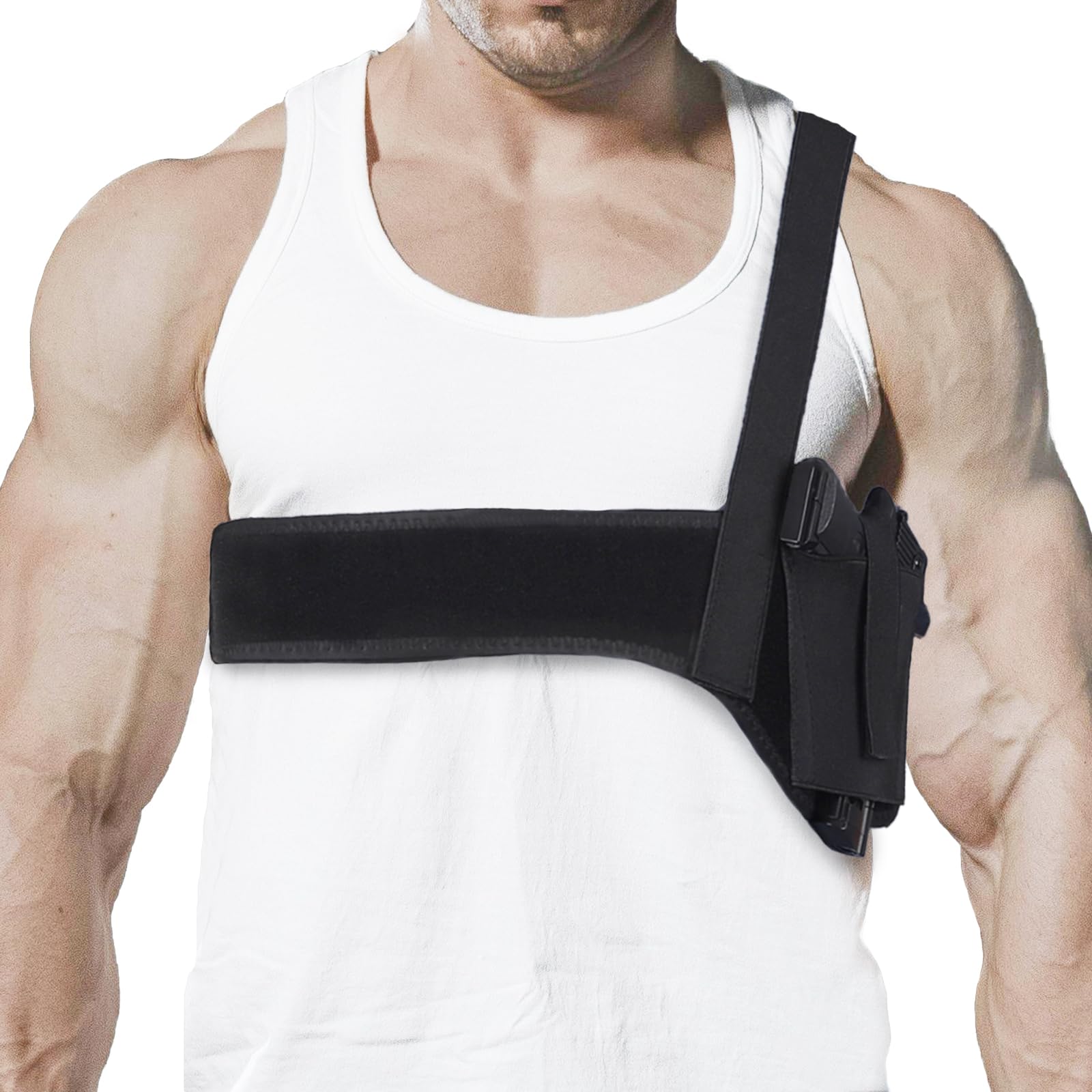 Deep Concealment Shoulder Holster, Accmor Universal Underarm Gun Holster for Men and Women, Elastic Neoprene Concealed Carry Holster Waistband Belt (45 inch), Right Hand Draw