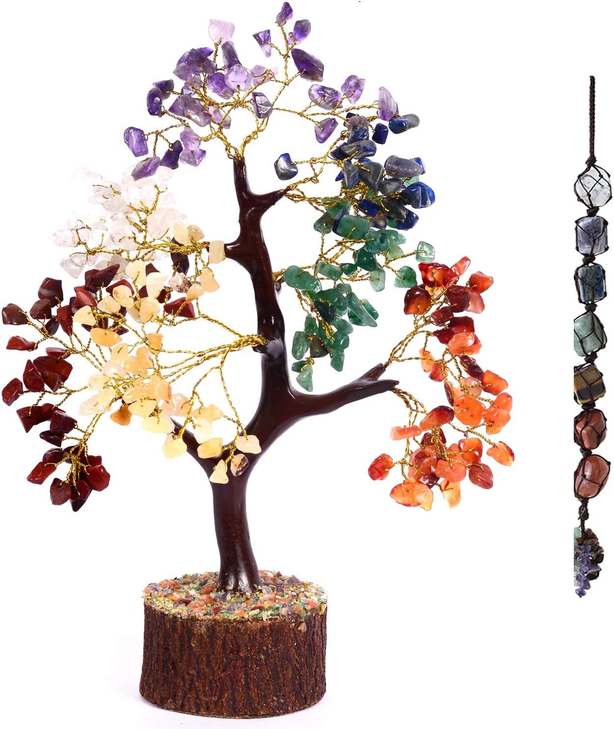 Seven Chakra Aura Cleansing Gemstone Tree 7 Chakras Healing Crystals Wall Hanger Natural Healing Crystal Tree of Love Feng Shui Money Bonsai Home Decor Handcrafted (Size 10-12 Inch)
