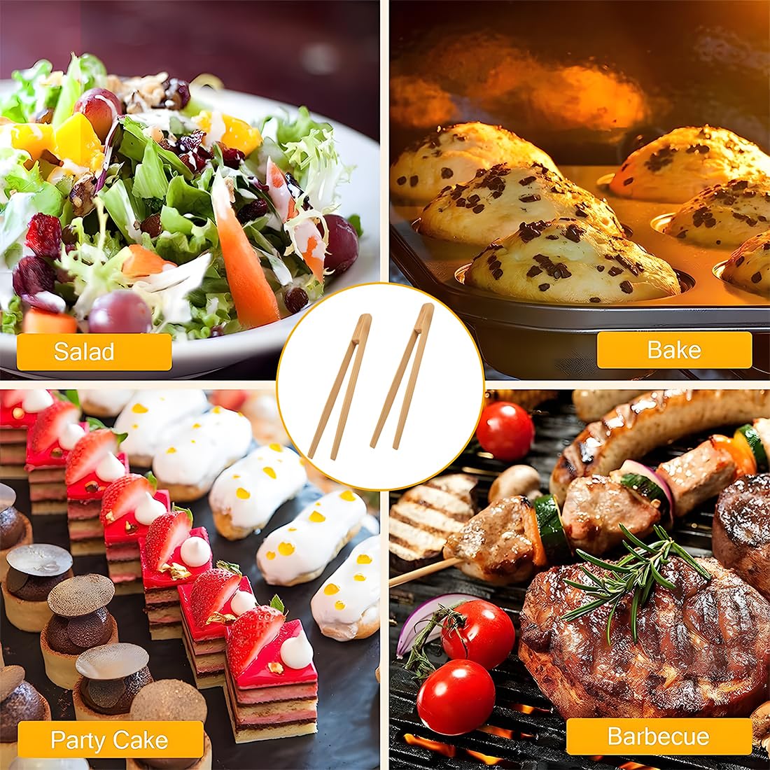 Set 8 Pinze Da Cucina In Bambù 18 Cm | Pinzette In Legno Con Scanalatura Antiscivolo | Accessori Per Insalata, Barbecue, Pane E Buffet | Ecologiche E Riutilizzabili