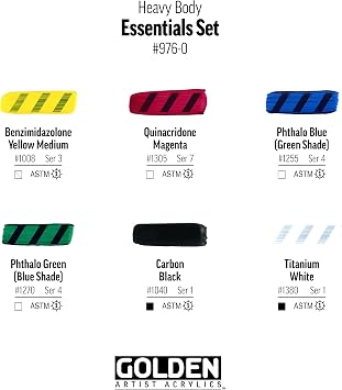 GOLDEN Heavy Body Acrylics, Essentials Set, 6 Color, Professional Acrylic Paint