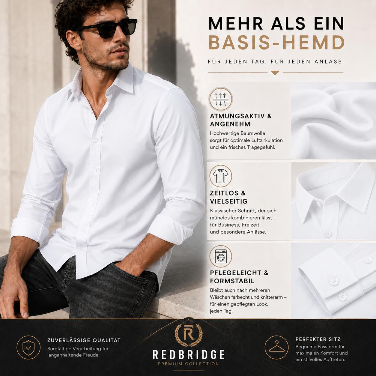 Redbridge Camicia da uomo basic, a maniche lunghe, vestibilità moderna, colletto a