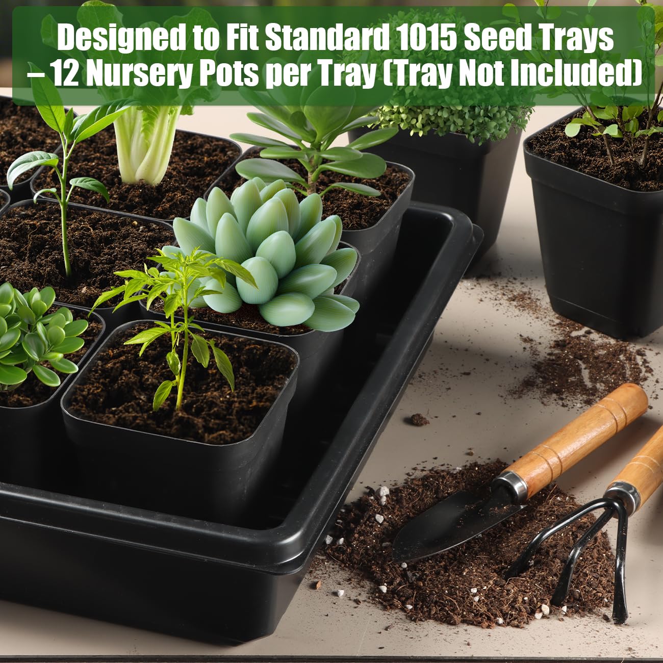 RooTrimmer Pflanztöpfe 8 cm, langlebige quadratische Anzuchttöpfe mit Drainagelöchern, Wiederverwendbare kleine Kunststofftöpfe für Aussaat, Umpflanzen und Kräutergärten, 100er-Pack