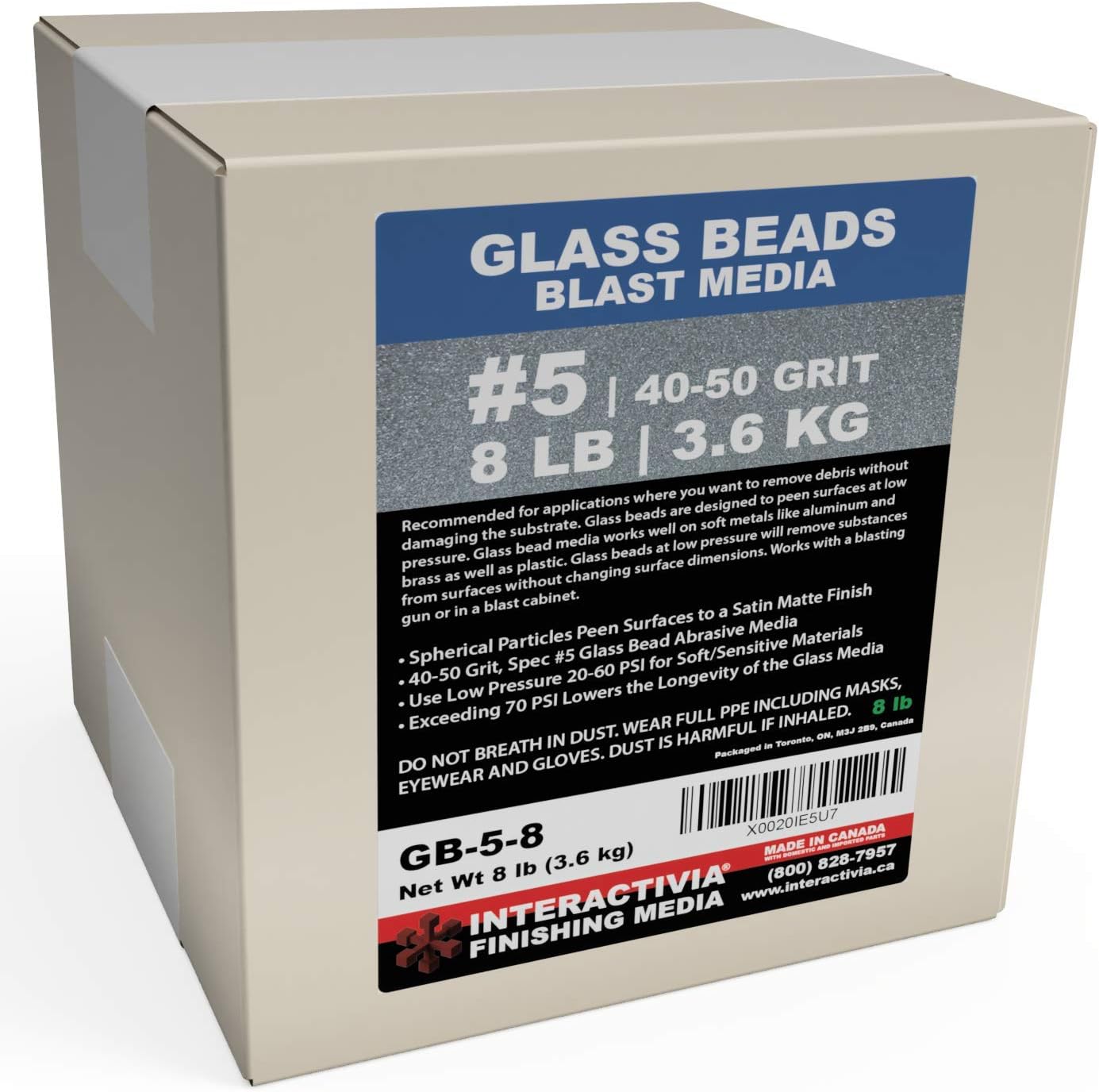 8 lb or 3.6 kg #5 Glass Bead Blasting Abrasive Peening Media (Fine to Coarse) 40-50 Grit Or Commercial Spec No 5 for Blast Cabinets Or Sand Blasting Guns