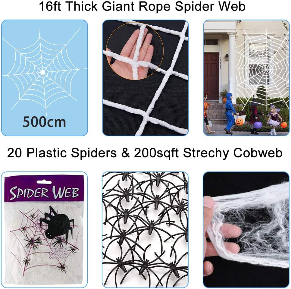 79'' Halloween Giant Spider Decorations with 200'' Halloween Spider Web,Stretch Cobweb,20 Small Plastic Spiders,Fake Scary Hairy Spiders Props for Indoor Outdoor Yard Halloween Decor Party Supplies