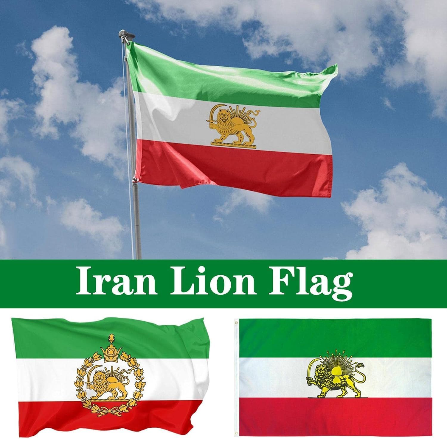 Iraanse vlag 14 x 20 cm, oude historische vlag van Iran en voormalige