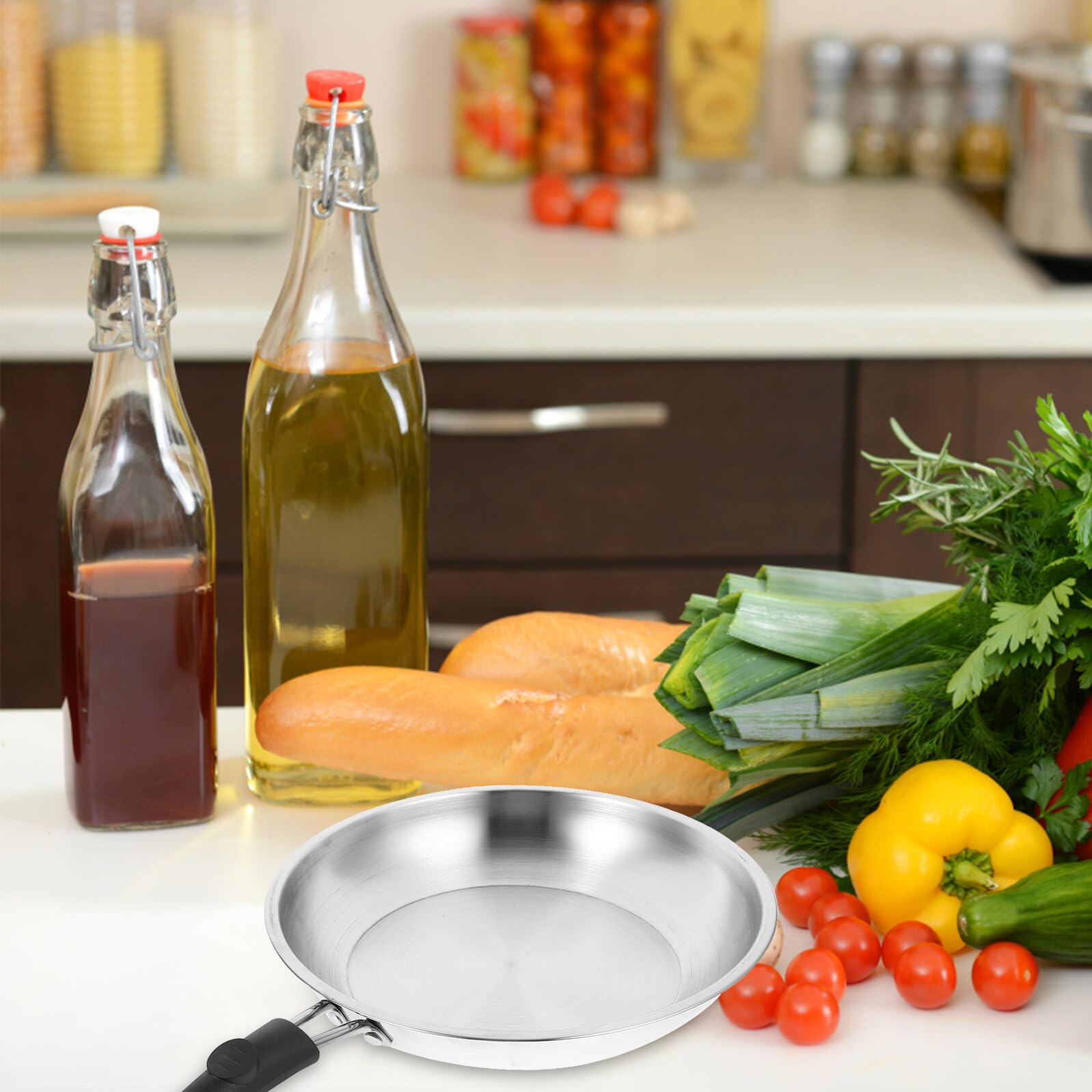 jojofuny Padella Antiaderente in Acciaio Inossidabile 22 CM Fondo Spesso Manico in PP Adatta per Piani Cottura a Gas e Induzione per Bistecche e Frittate Resistente e Facile da Pulire