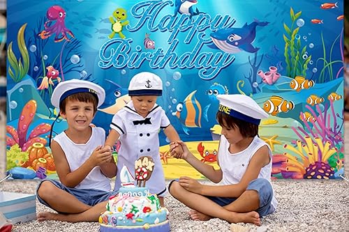 Miniatura 7 de Juego de 62 piezas de decoración de fiesta de cumpleaños con temática oceánica, suministros de cumpleaños de animales, incluye telón de fondo de