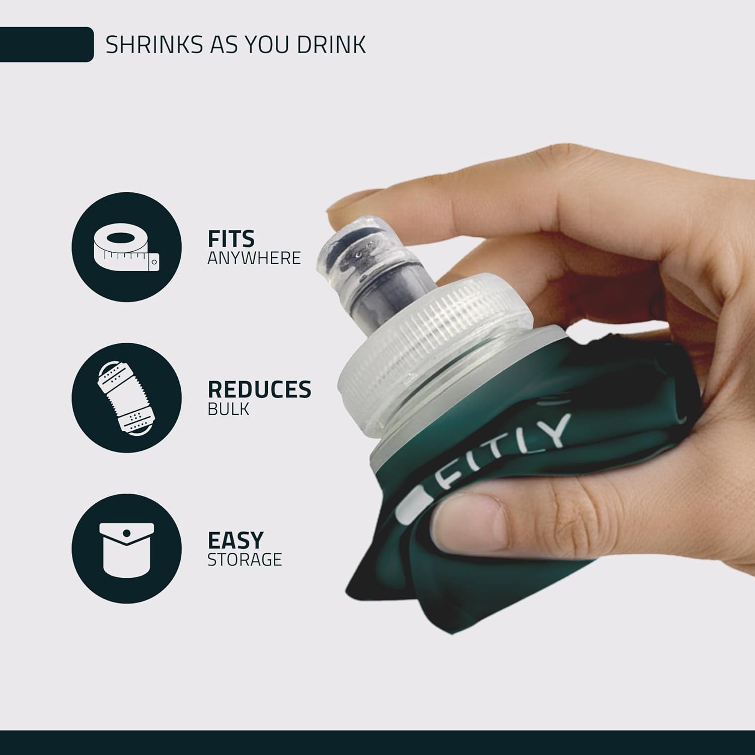 FITLY Soft Flask - Shrink As You Drink Soft Water Bottle for Hydration Pack - Folding Water Bottle Ideal for Running, Hiking, Cycling, Climbing & Rigorous Activity - Image 3